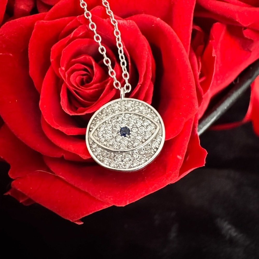 💥SALE💥Evil Eye Pendant Necklace with stationed bezel set Crystals on chain 925